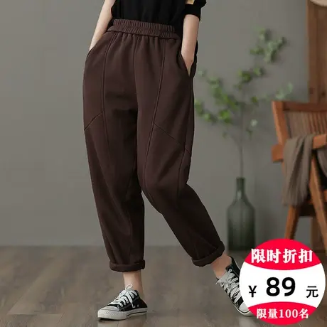 dza 高腰显瘦加绒运动裤子女士冬季卫裤宽松阔腿裤休闲百搭哈伦裤图片