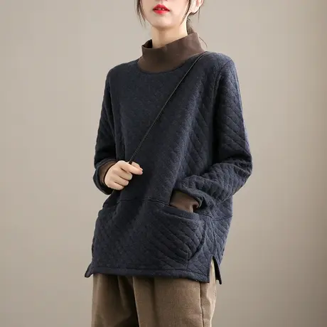 dza 文艺复古夹棉套头卫衣女短款小个子外套加厚新款冬季休闲上衣图片