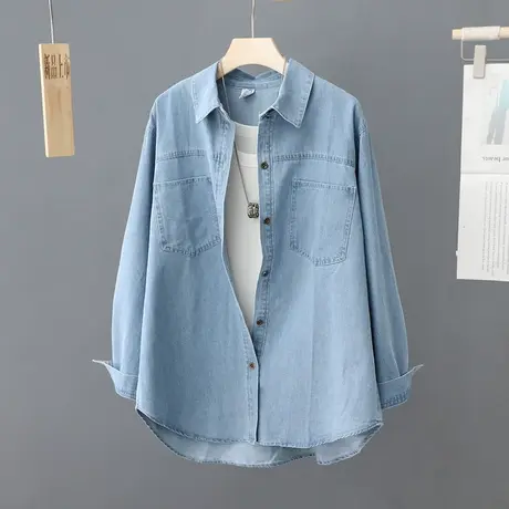 蓝色牛仔衬衫女设计感小众衬衣外套春秋小个子上衣春装2024年新款图片