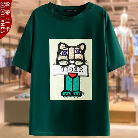 大码中年妈妈夏装上衣2022新款宽松时尚减龄卡通印花纯棉短袖T恤商品大图