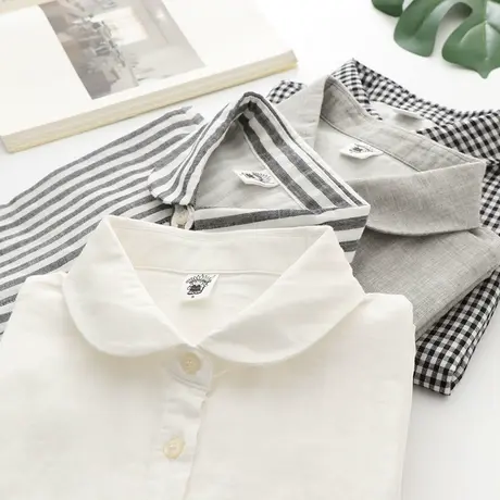 彼得潘娃娃领双层棉纱2020春秋新款衬衫女长袖百搭文艺小清新衬衣商品大图