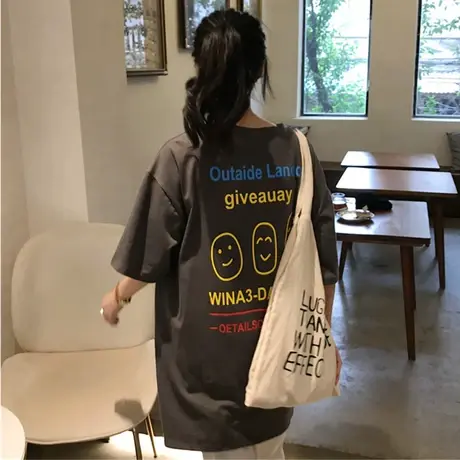 ins嘻哈短袖t恤女宽松韩版学生原宿bf怪味百搭丧系慵懒风上衣服潮图片