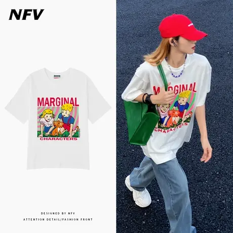 美式复古oversize短袖t恤女夏季纯棉半袖ins潮牌设计感小众上衣服商品大图