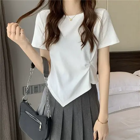 ins超火设计感不规则短袖T恤女夏韩版潮小众短款高腰修身上衣服商品大图