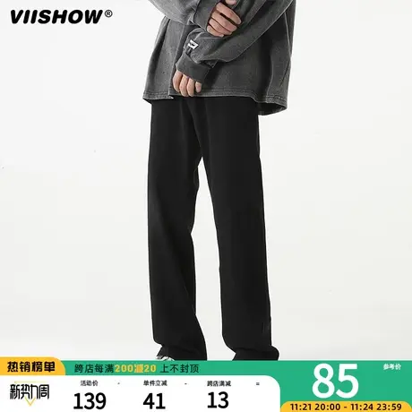 VIISHOW美式牛仔裤男秋季水洗做旧黄泥染长裤潮牌高街宽松直筒裤图片