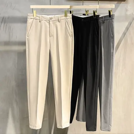 冰丝夏装垂感小直筒西裤休闲裤男简约九分裤纯色免烫潮流长裤子男商品大图