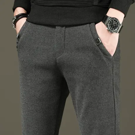 棉麻男裤子男针织毛呢秋冬款冬季磨毛呢男士休闲长裤潮流百搭冬装商品大图