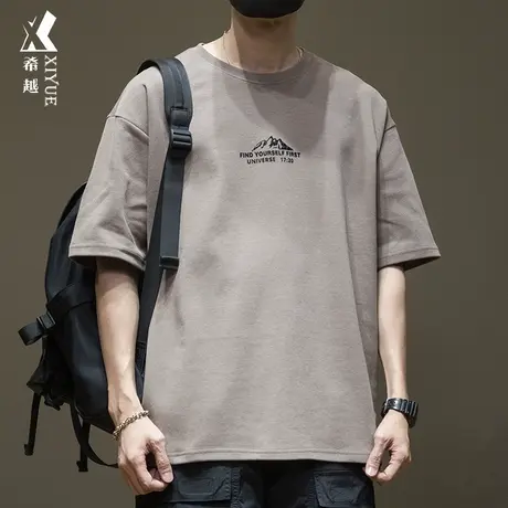 300g重磅短袖t恤男夏季咖啡色宽松大码潮流日系休闲内搭打底衫ins商品大图