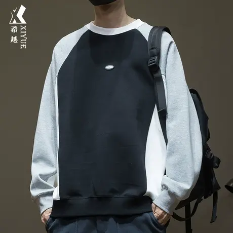 设计感拼接撞色运动卫衣男生插肩袖重磅秋冬打底衫宽松大码上衣男商品大图