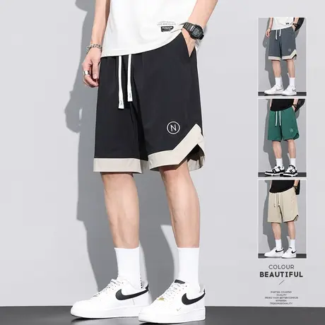 冰丝速干男生五分休闲短裤男士夏季薄款宽松紧腰运动中裤子5分裤商品大图