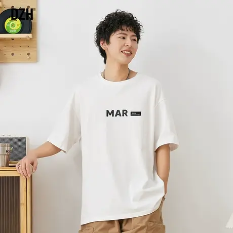 男士白色t恤男圆领纯棉短袖宽松夏季薄款男装2023新款半截袖体恤商品大图
