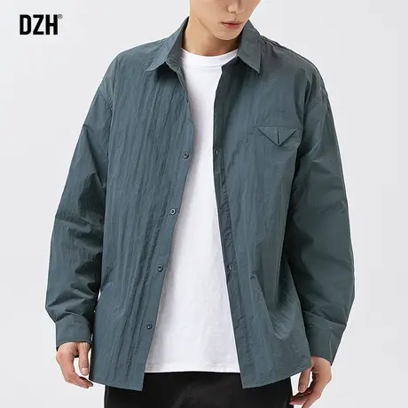 男士休闲长袖衬衫男高级感痞帅秋季纯色上衣开衫衬衣外套2023新款商品大图