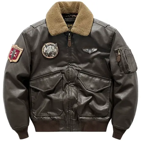 VIP冬季机车皮衣棉服男美式复古翻领飞行员夹克加厚棉袄毛领外套商品大图