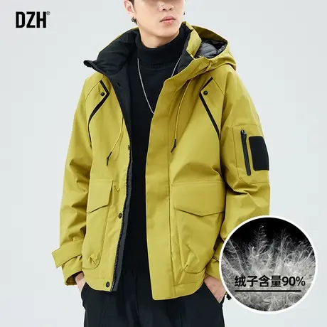 男士鹅绒羽绒服男2023新款加绒加厚绿色工装外套潮牌冲锋衣防寒服图片