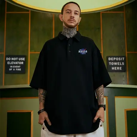 新款polo衫t恤胖子男ins短袖潮牌宽松nasa夏季加肥加大码男装半袖商品大图