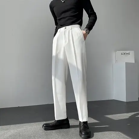 男士坠感白色西装裤2024年春秋直筒商务长裤子男轻熟风微阔休闲裤图片
