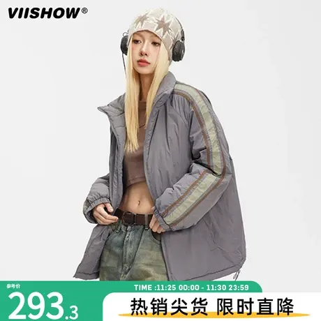 VIISHOW美式复古潮牌运动风立领棉服男冬季加厚外套宽松保暖棉衣商品大图