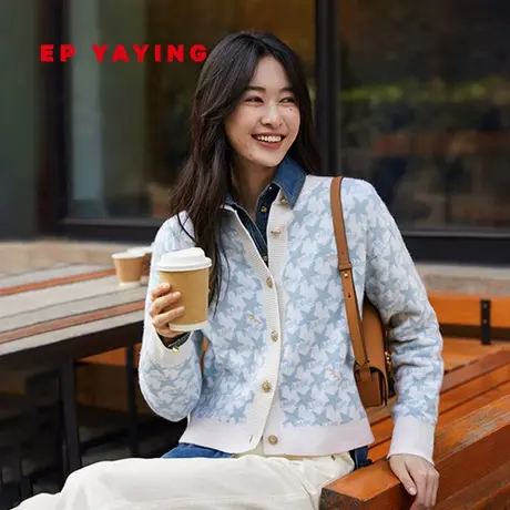 EP YAYING雅莹女装 羊毛羊绒混纺提花针织开衫 2024早春新品9156A商品大图