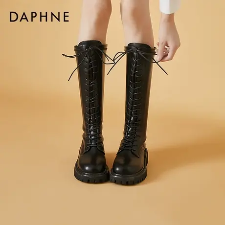 达芙妮长筒靴女2021年新款秋冬厚底粗腿不过膝长靴加绒高筒骑士靴商品大图