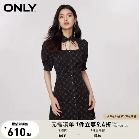 【买4免1】ONLY2023秋季新款时尚显瘦泡泡袖翻领短款牛仔连衣裙女图片