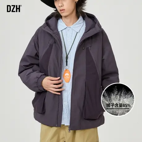 男士紫色冲锋衣羽绒服男冬季2024新款冬天工装羽绒外套男款防寒服商品大图
