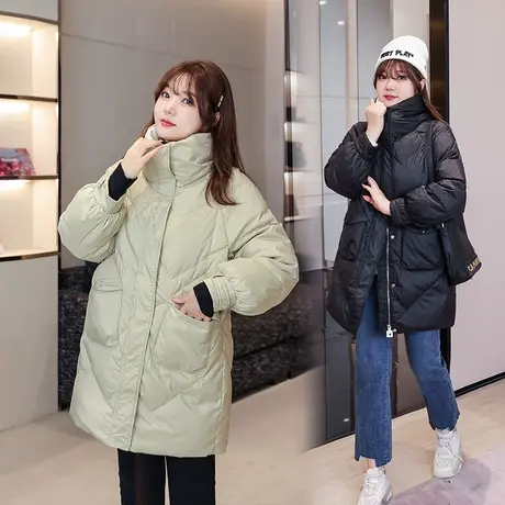 绮娑大码女装白鸭绒羽绒服2023年冬季新款立领显瘦胖mm中长款外套图片