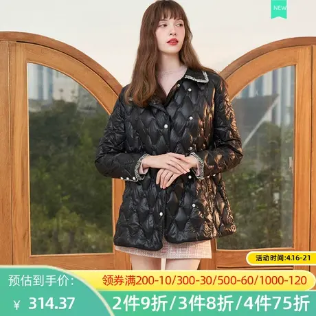 秋水伊人2022冬季新款修身保暖中长款黑色羽绒服2A207图片