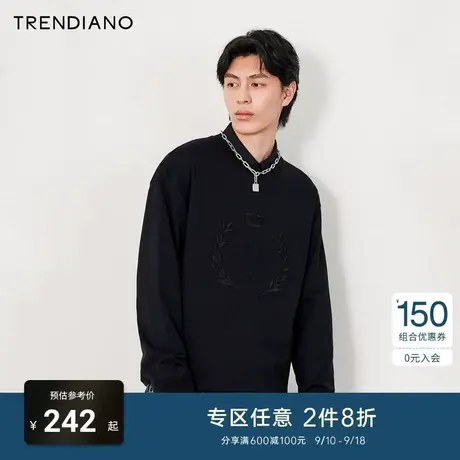 TRENDIANO潮牌官方新款春季男装圆领刺绣长袖棉卫衣男3NE1102580商品大图