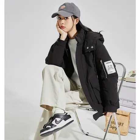 唐狮黑色棉服女士冬季新ins潮工装风棉衣连帽加厚棉袄外套青少年图片