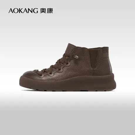 奥康女鞋 2023冬季新款休闲时尚时装短靴加绒保暖真皮舒适松紧带商品大图