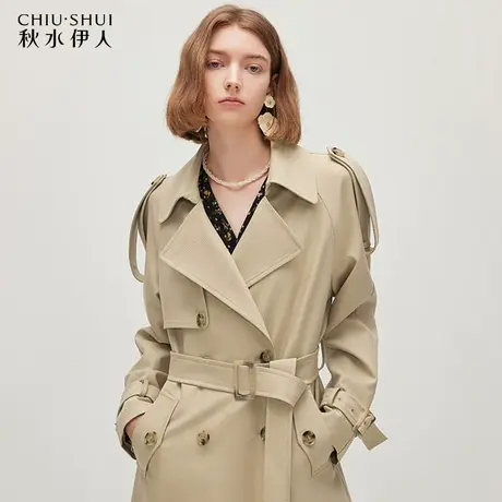 秋水伊人气质英伦风卡其色长款风衣2024春新款女时尚通勤休闲外套图片