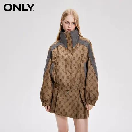 ONLY奥莱2023秋季新款时尚满印立领拼接蝙蝠袖短款外套女商品大图