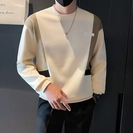 秋季潮流拼色圆领个性卫衣男痞帅休闲百搭长袖上衣宽松重磅外套商品大图