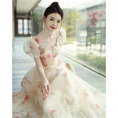 法式晚礼服女2023新款高级感宴会气质仙女超仙彩纱裙轻奢小众高端图片