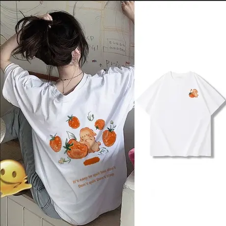 美式复古重磅纯棉短袖t恤女夏季宽松韩版潮oversize正肩女装上衣商品大图