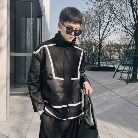 设计感撞色拼接冲锋衣外套男春季潮牌韩版宽松休闲飞行员夹克上衣商品大图