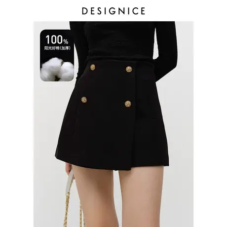 商场同款迪赛尼斯冬季新款时尚气质双排扣阔腿休闲短裤女图片