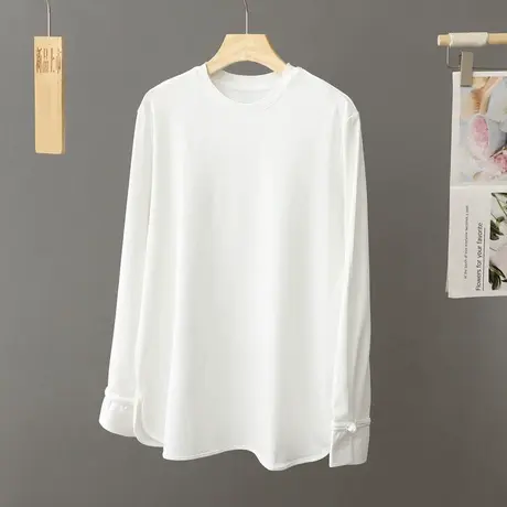 早春简约纯棉白色T恤打底衫女小个子内搭外穿上衣2024新款体恤衫图片