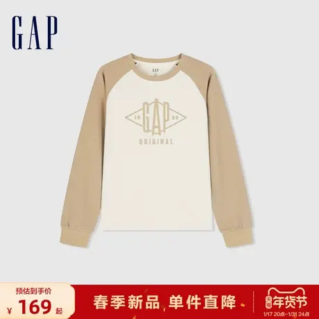 Gap女装2024春季新款logo撞色拼接插肩袖圆领长袖T恤上衣496389图片