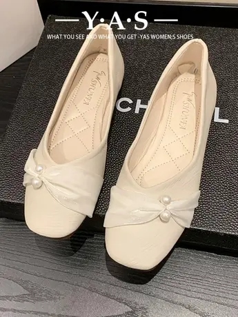 方头鞋子女2024春季新款不累脚女鞋平底软底浅口低跟温柔风单鞋女图片