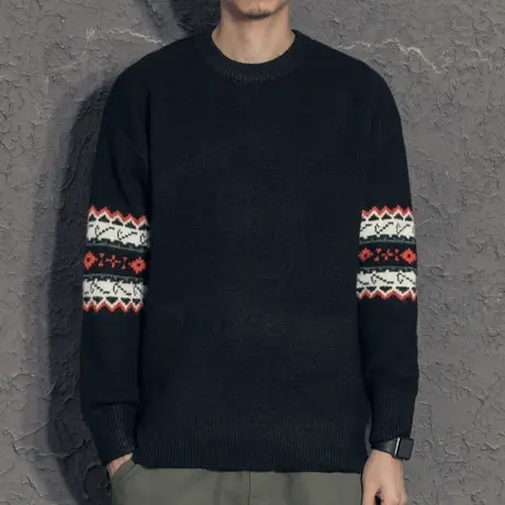 奕飏2020秋冬民族风毛衣圆领套头上衣 冬季保暖韩版线衣潮流男士商品大图