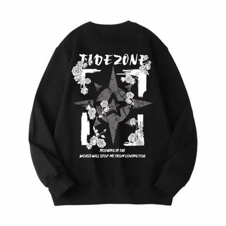 Ohlyah太阳标边框玫瑰字母印花卫衣男女圆领情侣秋冬无帽美式上衣商品大图