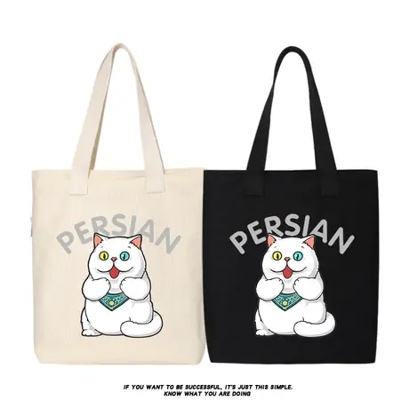 秀洛波斯猫傻咪咪休闲帆布包袋单肩斜挎手提包托特包女大容量背包商品大图