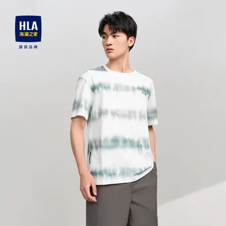 HLA/海澜之家100%棉短袖T恤24春夏新品圆领透气字母套头上衣男图片