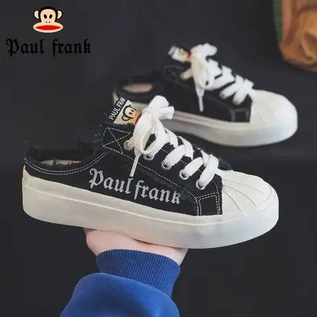 大嘴猴女鞋秋季半拖帆布鞋女款2023新款懒人一脚蹬贝壳板鞋小白鞋商品大图