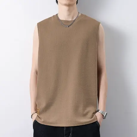 华夫格重磅无袖t恤男背心夏季外穿跨栏运动篮球健身跨栏纯色坎肩商品大图