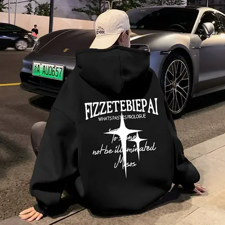 纯棉卫衣男美式高街春秋季2023新款潮流宽松连帽情侣休闲套头帽衫商品大图