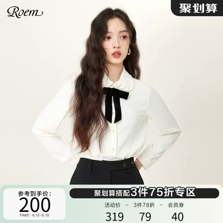Roem秋冬新品时尚商场同款甜美蝴蝶结娃娃领百搭小个子衬衫女商品大图