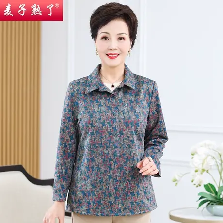 妈妈秋装衬衫新款休闲大码上衣服洋气奶奶春秋薄外套中老年人女装商品大图