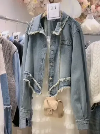 做旧水洗毛边短外套春秋小个子韩版宽松显瘦休闲百搭短款酷潮上衣图片